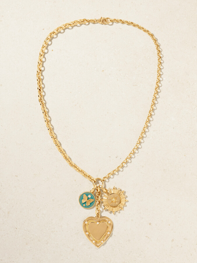 Foundrae Love, Internal Compass & Reverie 18-karat Gold, Diamond And Enamel Necklace - One size