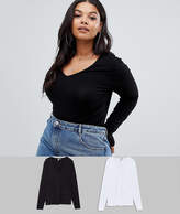 Thumbnail for your product : ASOS Curve Design Curve Ultimate Top With Long Sleeve And V-Neck 2 Pack