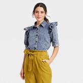 Thumbnail for your product : Who What Wear Women's Puff 3/4 Sleeve Button-Down Shirt - Who What WearTM