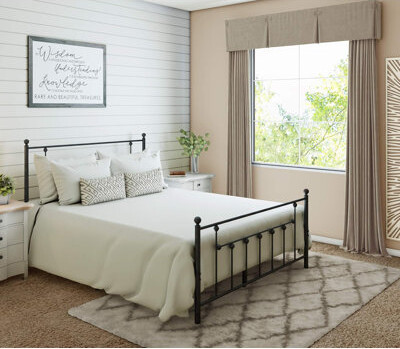 Blooming Victorian Full Size Black Metal Bed Frame, 1000 Lbs Capacity, Sturdy Iron Platform With Headboard/Footboard, Farmhouse Style