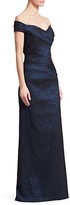 Thumbnail for your product : Teri Jon by Rickie Freeman Off-The-Shoulder Metallic Jacquard Column Gown
