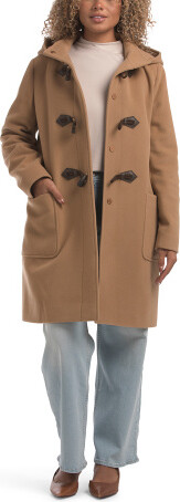 TJMAXX Italian Wool Blend Button Toggle Duffle Jacket With Removable Hood, Wool/Viscose/Cashmere