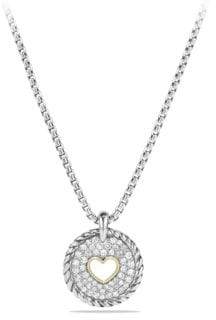 David Yurman Cable Collectibles Heart Charm Necklace with Diamonds and 18K Gold