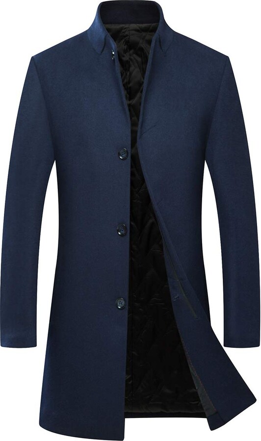 Allthemen Mens Trench Coat Long Plus Cotton Lining Thick TurnDown