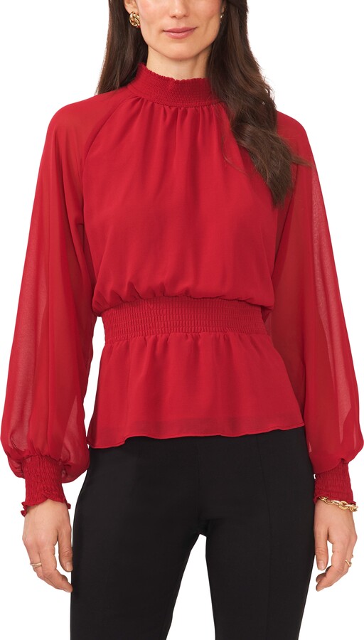 Chaus Smock Waist Peplum Chiffon Blouse