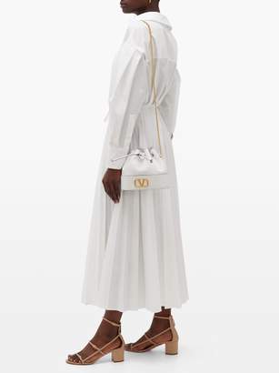 Valentino Garavani - V-logo Drawstring-top Leather Bucket Bag - Womens - White