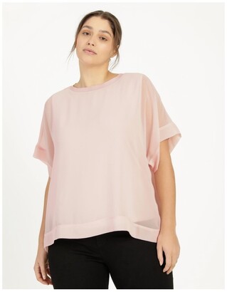 Basque Sheer Overlay Relaxed Tee Pink