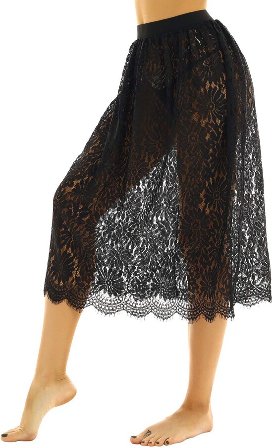 Freebily Women Floral Lace Underskirt See Through Sheer Half Slip Under  Skirt A-line Midi Skirts Black OneSize - ShopStyle