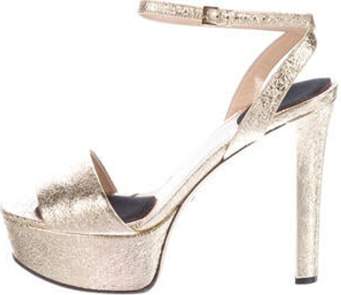 Gucci Vintage Sandals Gold & Metallic Leather Platform Straps & Buckle Closure at Ankles Includes Box & Dust Bag Unfortunately due to restrictions this item may not be eligible for shipping in all areas.