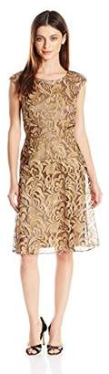 Alex Evenings Women's Petite Cap Sleeve Embroidered Dress with Full Overlay Skirt