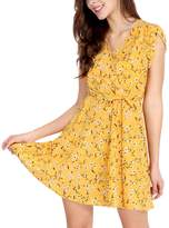Thumbnail for your product : Allegra K Women's Boho Crossover V Neck Petal Sleeves Belted Floral Dress