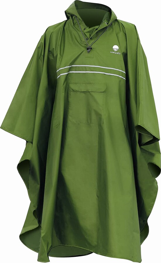 saewelo rain Poncho with 3 Pockets and reflectors Premium Cape for