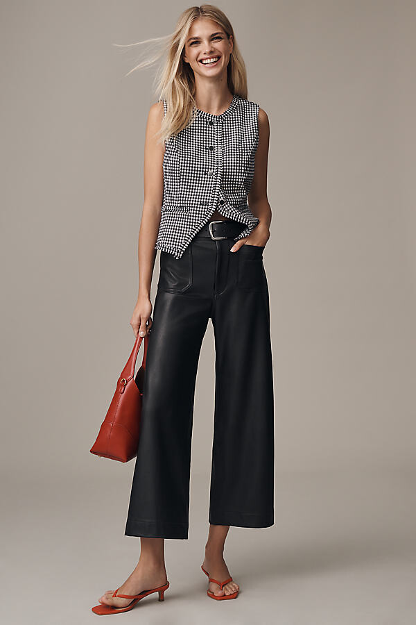 River Island Leather Look Cropped Trousers Straight Faux Leather