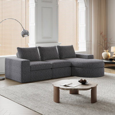 Latitude Run 99-Inch Chenille Cloud Curved Sectional Sofa With Chaise L-Shaped Modern Boneless Couch With Deep Seats Chenille Sectional Sofa For Living Room And