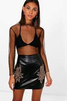 Thumbnail for your product : boohoo Embellished Side Leather Look Mini Skirt