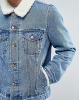 Thumbnail for your product : ASOS Design DESIGN denim jacket with borg collar in mid wash