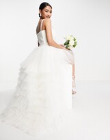 Thumbnail for your product : Lace & Beads Bridal tulle corset high low maxi dress in ivory