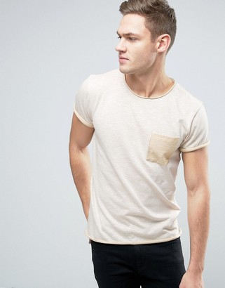 Jack and Jones Originals Marl T-Shirt With Contrast Pocket And Raw Edges