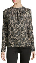 Thumbnail for your product : Michael Kors Lace-Print Long-Sleeve Shell, Black/Nude