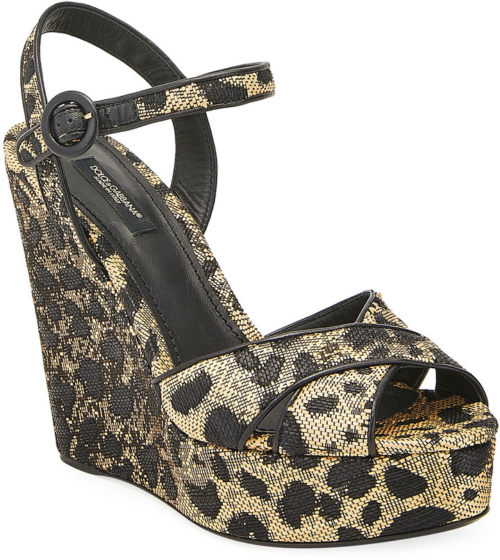 leopard print wedge heel shoes