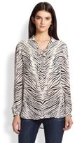 Thumbnail for your product : Haute Hippie Zebra-Print Silk Lace-Up Blouse