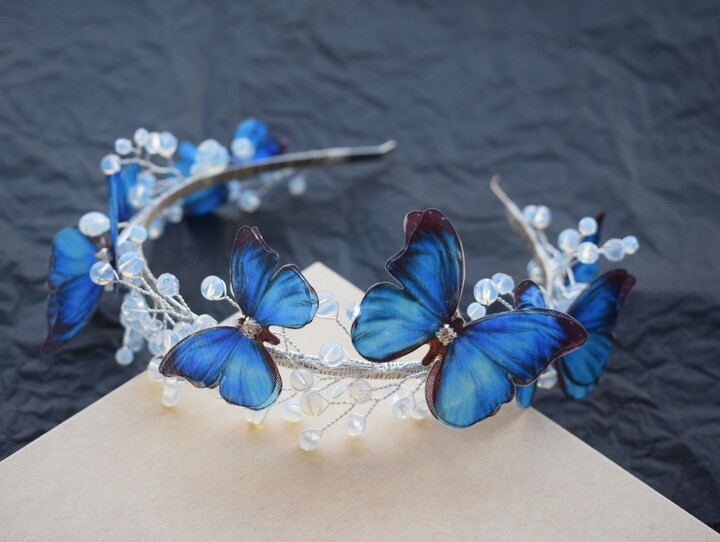 Etsy Morpho Blue Butterfly Headband With Moonstones Crystals For Girls & Woman Hair Piece One