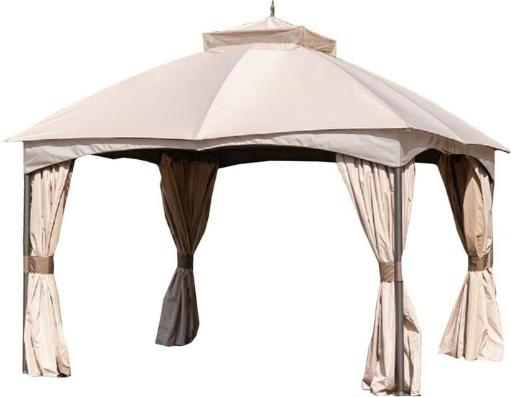 Garden Winds Riplock 350 Replacement Canopy Top and Side Mosquito Netting Set in Beige for 10 ft. x 12 ft. Turnberry Gazebo