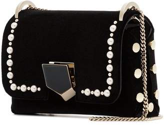 Jimmy Choo black lockett pearl embellished mini velvet mini bag