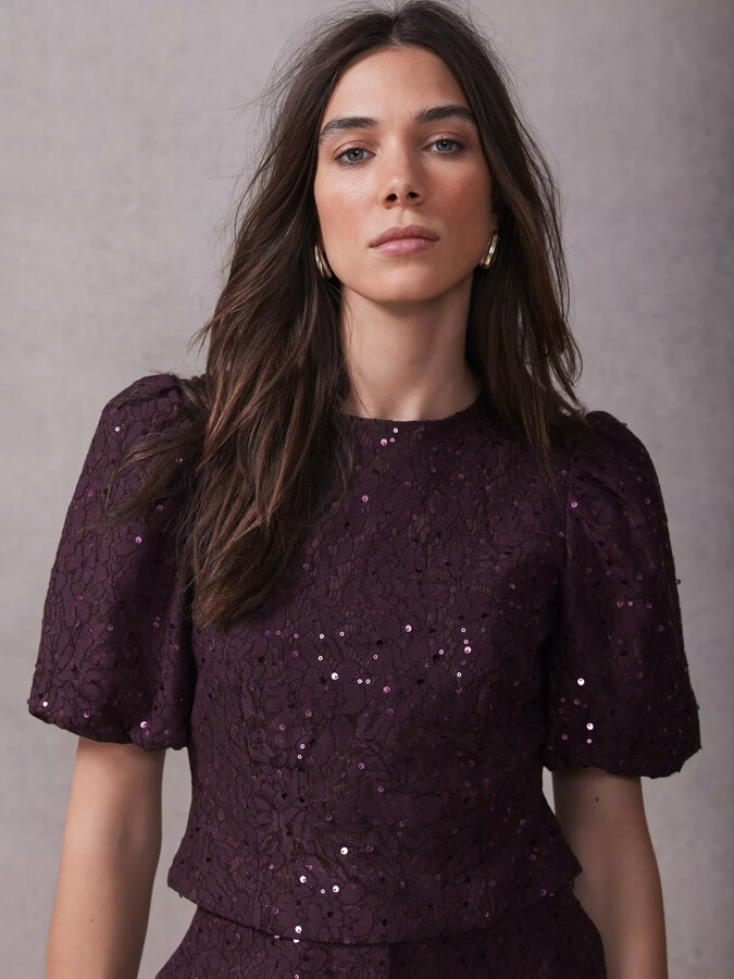 Boohoo Puff Sleeve Mock Neck Top Women Puff Long Sleeve Square