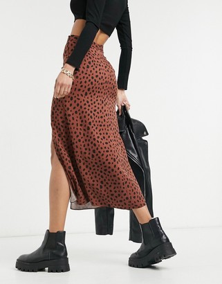 ASOS Tall ASOS DESIGN Tall midi skirt with thigh split in tan and black print