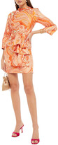 Thumbnail for your product : Etro Belted Ruffled Printed Silk-twill Mini Dress