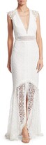 Thumbnail for your product : ML Monique Lhuillier Plunging High-Low Lace Gown