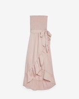 Thumbnail for your product : Express Strapless Smocked Ruffle Wrap Midi Dress