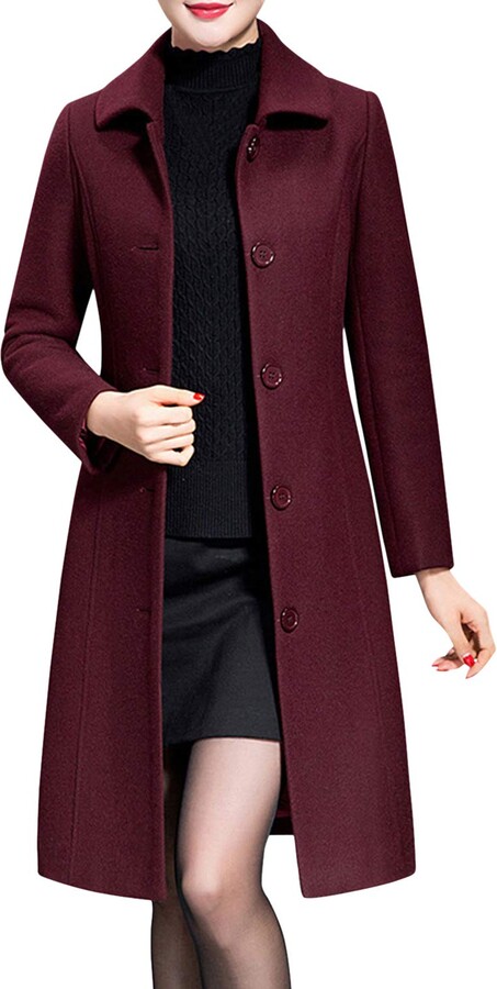 semen Womens Lapel Wool Blend Trench Coats Single Breasted Winter Long  Overcoat Outwear Casual Pea Coat - ShopStyle