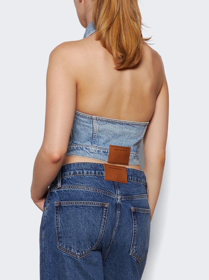 Alexander Wang Stretch Denim Halter Top Vintage Bleach Blue