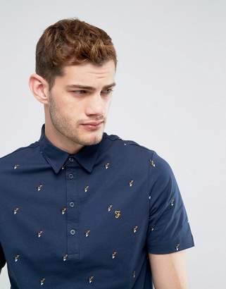 Farah Foliot Slim Fit Polo With Ditsy Print In Blue