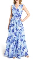 Thumbnail for your product : Tahari Floral Print Belted Tiered Chiffon Gown
