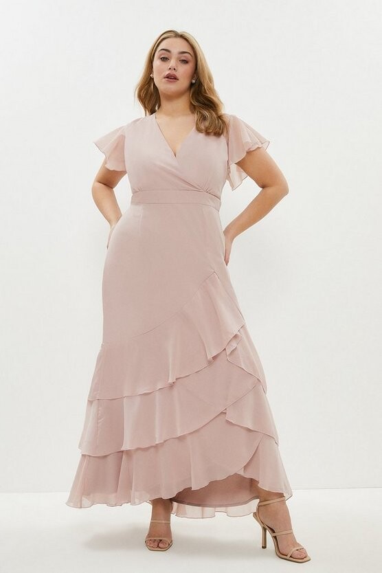 long pink ruffle dress