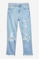 Thumbnail for your product : Topshop Womens Bleach Raw Hem Ripped Straight Jeans - Bleach Stone