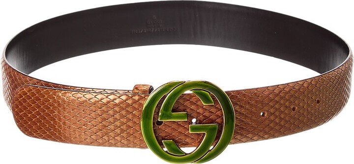 Gucci GG Buckle Snakeskin Leather Belt, Size 34 (Authentic Pre-Loved)