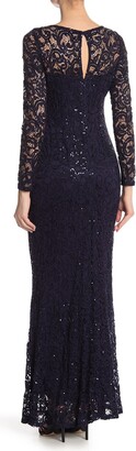 Marina Sequin Lace Long Sleeve Gown