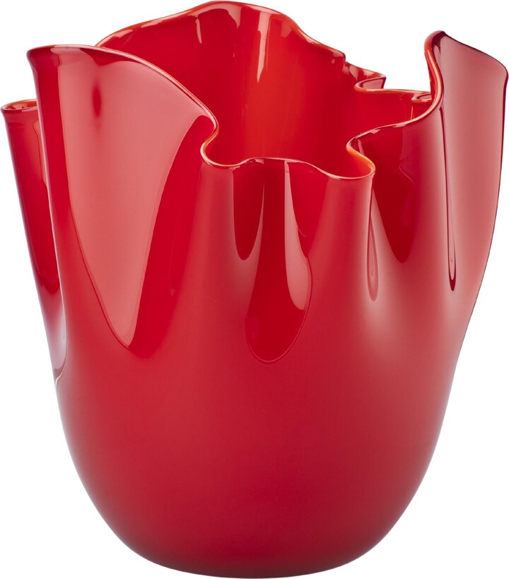 Paolo Venini Venini Fazzoletto Opalino Medium Vase In Red Murano Glass
