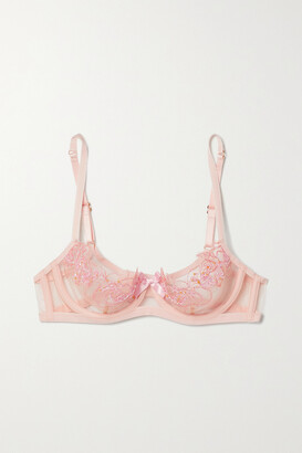 Agent Provocateur - Lindie Bead-embellished Embroidered Tulle Underwired Soft-cup Bra - Pink