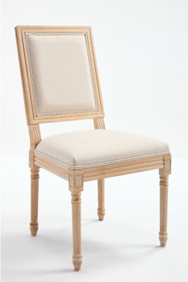 Ophelia & Co. French - Style Beige Upholstered Disassemblable Dining Chairs Of 2 With Square Back Solid Wood And Cotton Linen Wire Drawing Carving For Restaurant