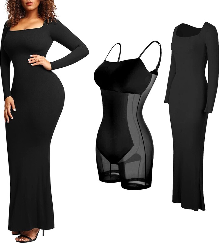 FeelinGirl Women Long Sleeve Bodycon Dresses Casual Party Tummy Control  Shapewear Dress with Removable Bra Fromal Dress : : Clothing,  Shoes 
