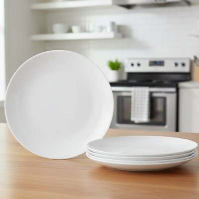 Latitude Run 7.5-Inch White Round Opal Glass Plates 6-Piece Appetizer Plate Set Suitable For Dessert Kitchen Microwave And Dishwasher Safe