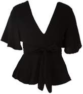 Thumbnail for your product : boohoo Peplum Plunge Open Back Blouse