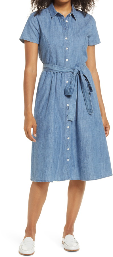 blue chambray shirt dress