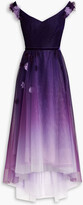 Thumbnail for your product : Marchesa Notte Off-the-shoulder appliquéd dégradé tulle gown