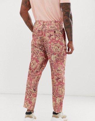 ASOS DESIGN tapered crop suit trousers with elephant print in linen look